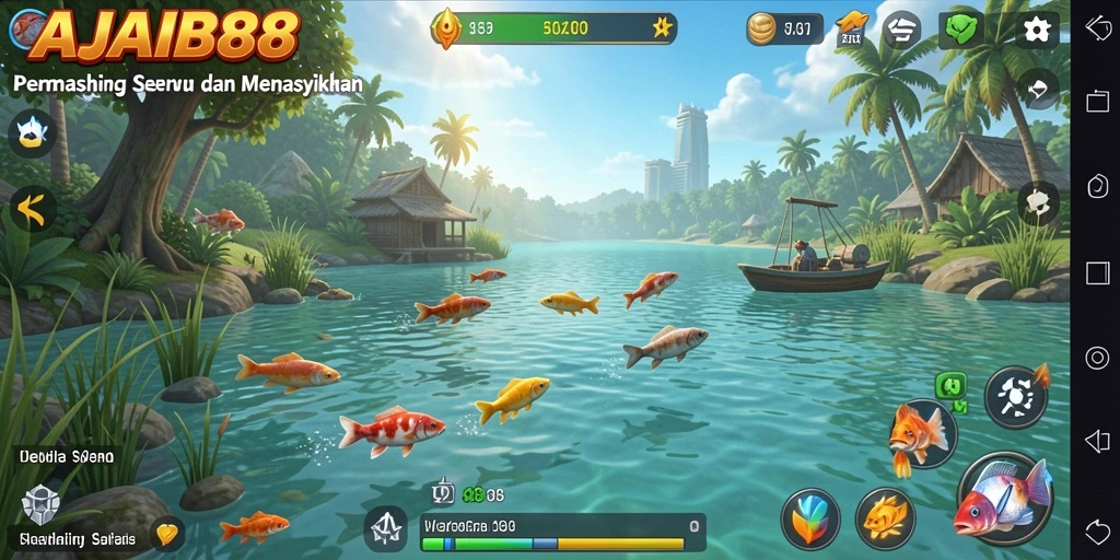 Screenshot AJAIB88 menampilkan momen seru menangkap ikan besar di perairan yang indah.