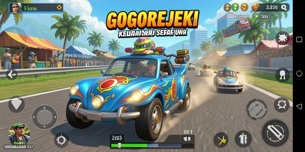 Gameplay GOGOREJEKI yang seru dengan balapan menegangkan.