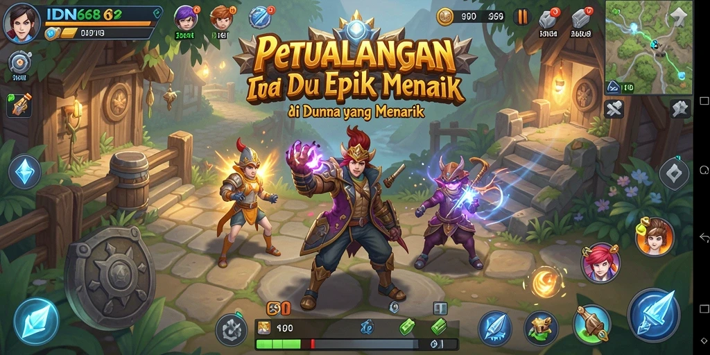 Screenshot gameplay <strong>IDN668</strong> menampilkan karakter menjelajahi dunia petualangan yang meriah.