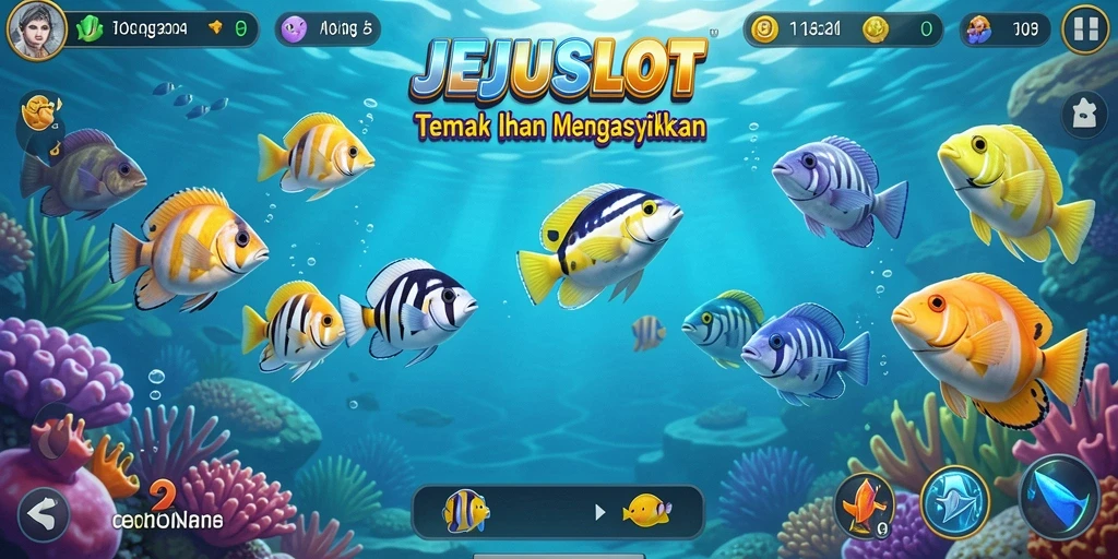 Tampilan gameplay seru JEJUSLOT yang memungkinkan menembak ikan.