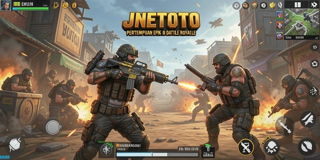 Tangkapan layar gameplay JNETOTO yang mendebarkan saat para pemain bertarung di arena.