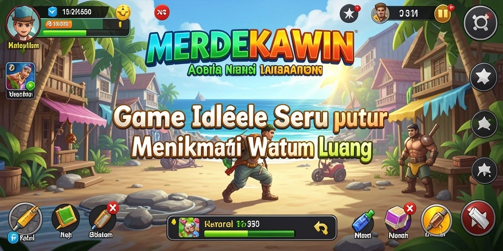 Tampilan gameplay <strong>MERDEKAWIN</strong> yang memukau dengan elemen pernikahan yang berwarna-warni.