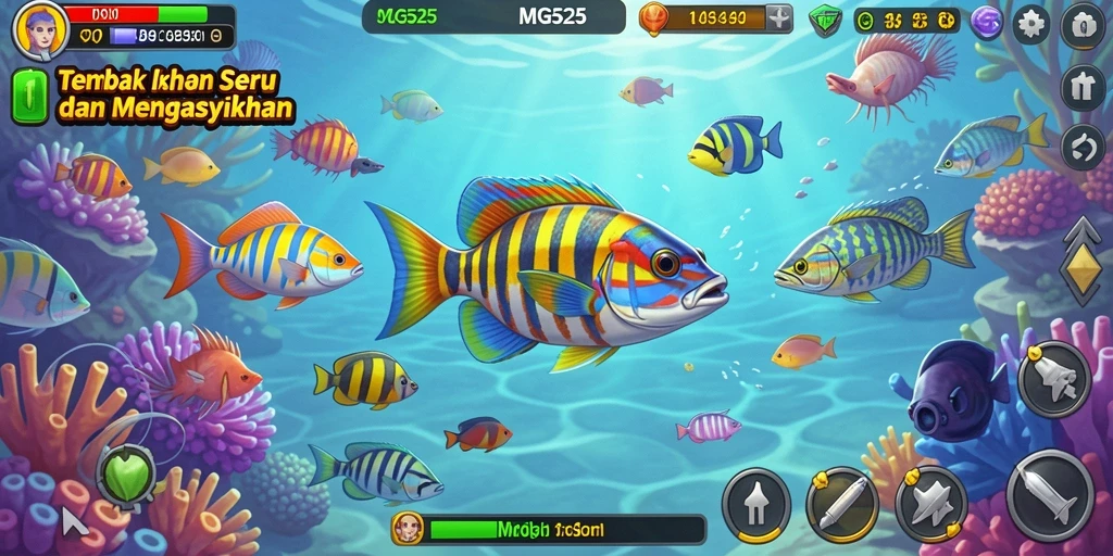 Tampilan gameplay seru dalam MG525 saat menangkap ikan.