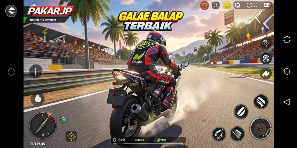 Tampilan gameplay PAKARJP yang menegangkan saat balapan motor.