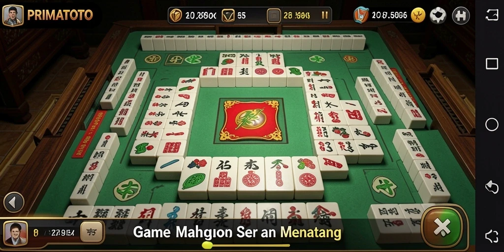 Screenshot gameplay PRIMATOTO yang menampilkan tantangan Mahjong.