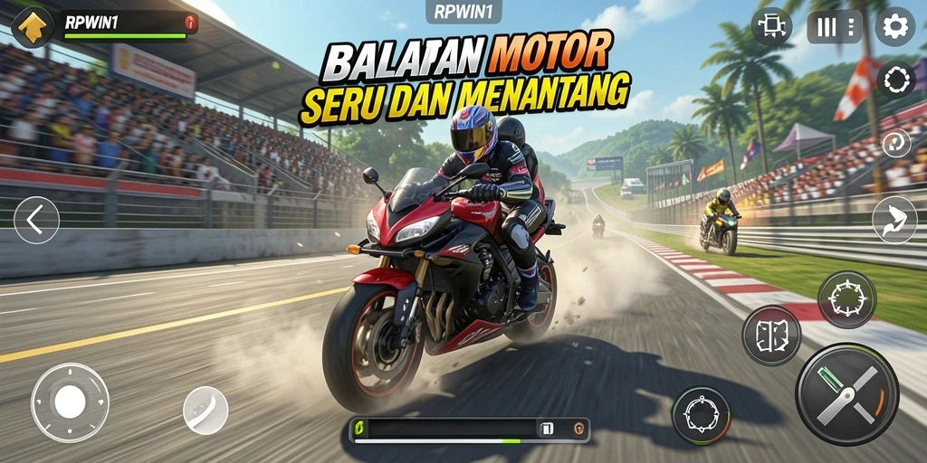 Gameplay mendebarkan dengan balapan motor di trek yang menantang.